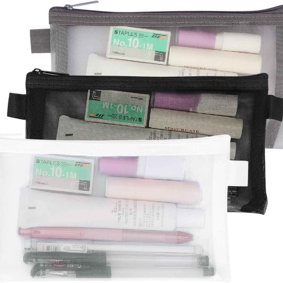 Clear Mesh Pencil Pouch For Exam - Przenośna Saszetka na Artykuły Biurowe Przezroczysta